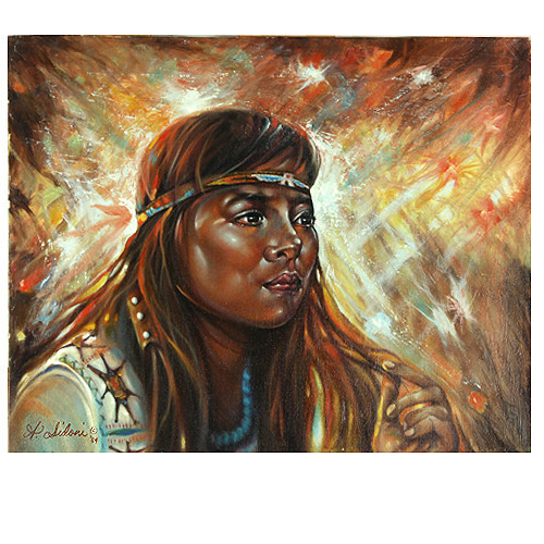 Untitled (Native American Woman) By Anthony Sidoni Signed Oil on Canvas
