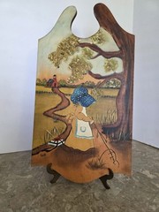 Vintage 1970s Holly Hobby Oil Painting on Wood Board Schoolhouse Country Scene