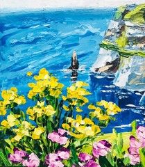 Cliffs of Moher Painting Irish Wall Art Original Art Ireland Oil Impasto 6 x 8″