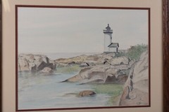 Maine Lighthouse Watercolor Painting Signed Susan Leffler 83