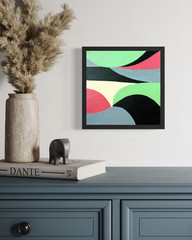 Original Mid Century Modern Acrylic Landscape Painting Canvas 8×8 Pop Wall Art