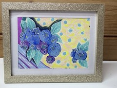 Original Art Colorful Whimsical Blueberries 5×7 Gouache Painting By Liz Durant