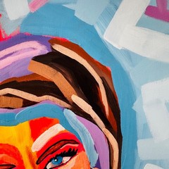 DUBE Original Painting Lady Face Portrait Colorful 12×12 Cradled Wood Panel OOAK