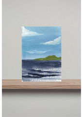 ACEO/ ATC Green Island Sea Seascape Watercolor OOAK Original Art SaraClaireArt