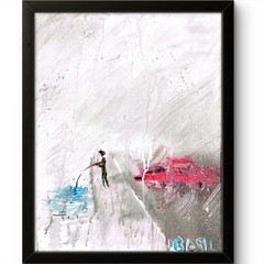 Catching Fish In The Rain Bold Color Modern Abstract Art Original Canvas 11×14