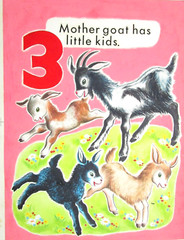 CHILDREN’S BOOK PAINTING 1950s GOATS yoga COUNT THE ANIMALS ORIGINAL drawing art