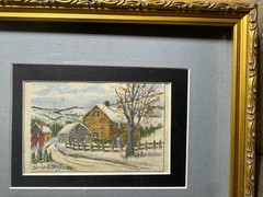 Alma Strause (1902 – 1995) „Farm In Winter Landscape“ WC Painting-Signed/Framed