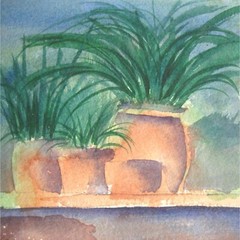 Garden Scene Watercolor Painting Paper Art Signed Unmounted 22 In Mikey Kneeland