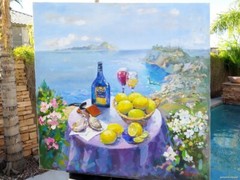 CAPRI LEMON STILL LIFE OIL CANVAS ORIGINAL PAINTING RUSSIAN ART LISTED SIGNED XL