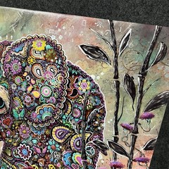 „EMBRACE“ canvas print, fantasy tattoo pop flower baby elephant beautiful bamboo