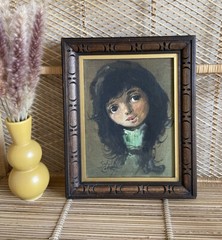 Salvador Cabrera Signed Original Artwork 1970’s Mid Century Wall Art Girl 16×30”