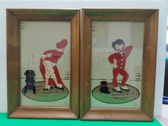 Vintage FELT ART Man and Woman by „IRENE OF CALIF“ FRAMED 12″ x 18″ SIGNED