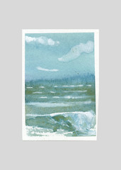 ACEO/ ATC Watercolor Seascape Ocean Storm Sea Green Foam Summer OOKA Painting