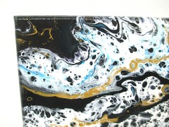Original Abstract Acrylic Pour Painting 8×10 Black White Gold Glitter Blue