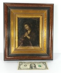 Antique Old Master Oil Painting Mary Magdalene on Copper Plate Framed