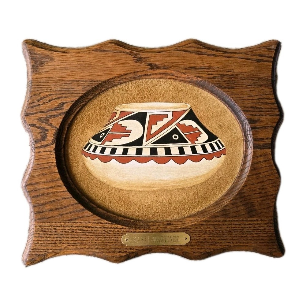 Erv Johnson Native American Maria Martinez Acrylic Suede Leather Painting Art