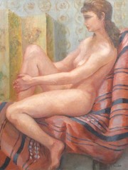 Yvette Bossière (1926) Vintage French Oil Painting Portrait Woman Model Signed