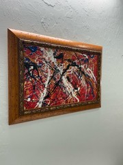 Jackson Pollock abstract art painting on plywood framed .
