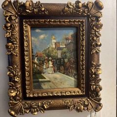 Vintage Oil On Canvas of a Victorian European Street By Artist Sanders 1960s