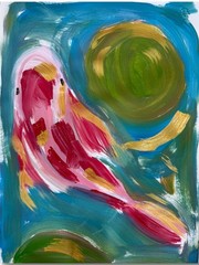 PINK AND GOLD MAGICAL KOI 14×11 Expressionistic PAPER Painting Artwork #14