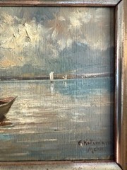 Oil painting by Erwin Kettemann 1897 – 1974 Chiemseefischer 22×17 cm with frame
