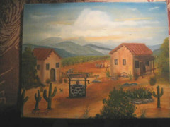 Signed Original Oil Desert Western Cactus Homestead Landscape 20×16” Unframed