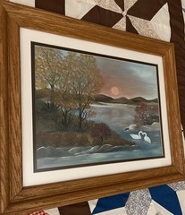 M. Christman Signed Original Sunset Swan Nature Still Life Oil Painting 19X23in