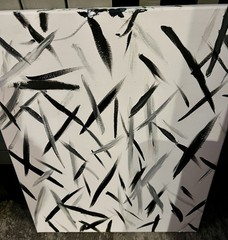Abstract Black and Gray Acrylic Painting on Canvas, Medium Size, Unframed