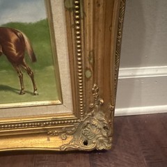 Framed Realism Horse & Jockey Landscape Painting, Single Piece