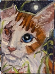 Cat ACEO Poker Card 2.5×3.5 Bright Warrior Ace Heart Original Oil Painting Art