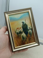 Shepherd Sheep Original Oil Painting 4×6 Framed Signed Farmhouse Landscape Art