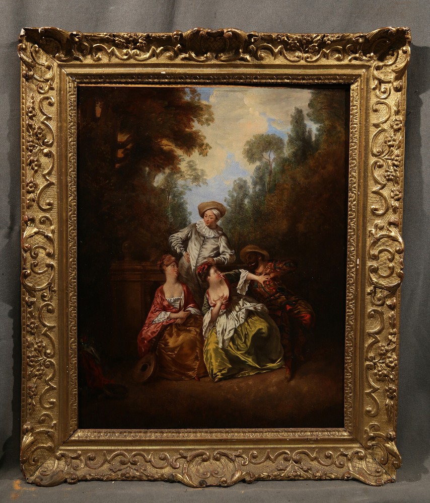 Early 18th Century Rococo Style Garden Scene Aristocracy Lovers Music Instrument