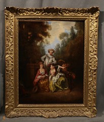 Early 18th Century Rococo Style Garden Scene Aristocracy Lovers Music Instrument
