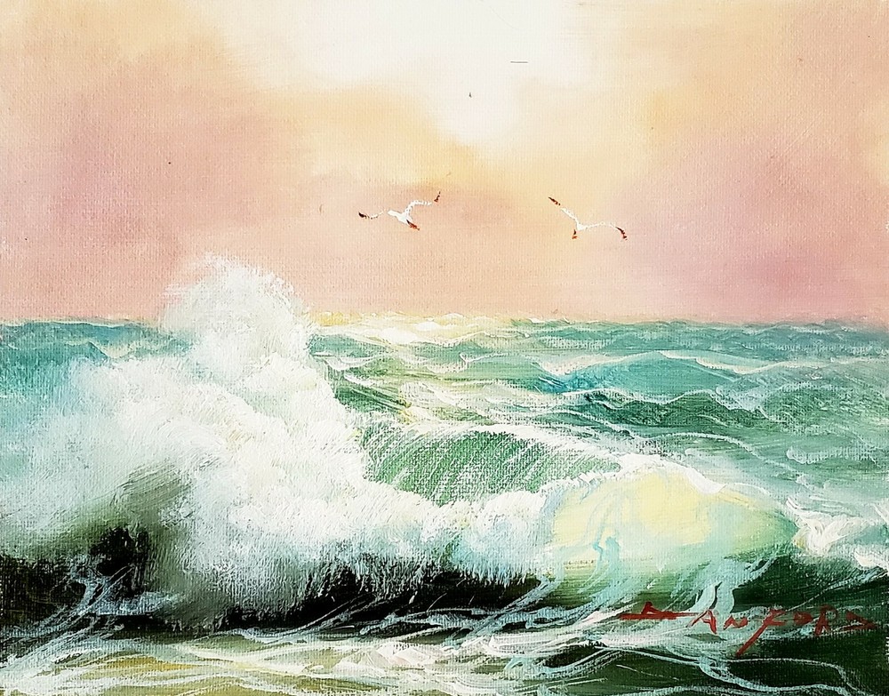 8×10-Stretched-Seascape #4, Oil Painting on Canvas-(Not Framed)