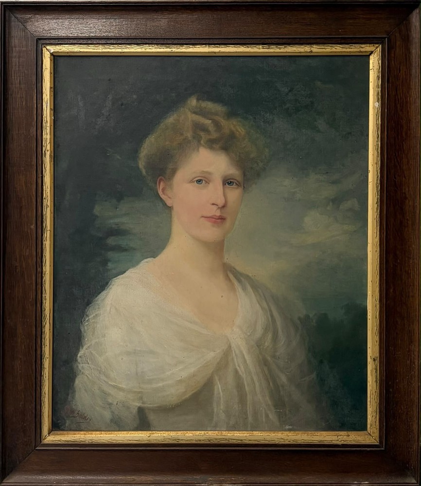 George W Baldry Portrait of Evelyn Hart Oil on Canvas Signed Framed Antique