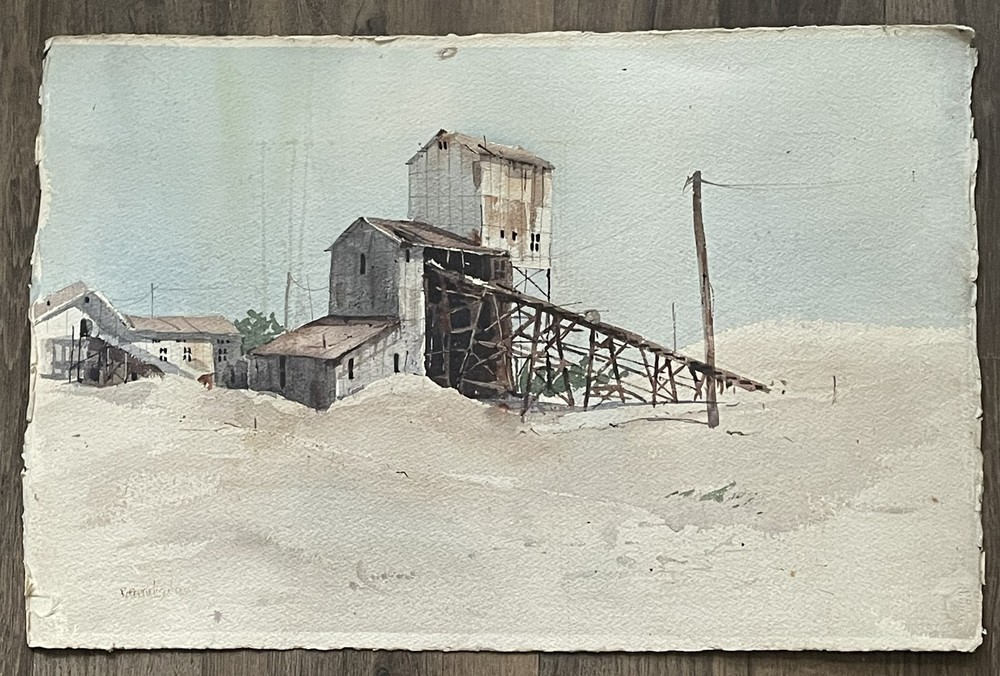Robert Wilson Double Sided Watercolor Paintings Boats Mill Signed 15 x 22.5