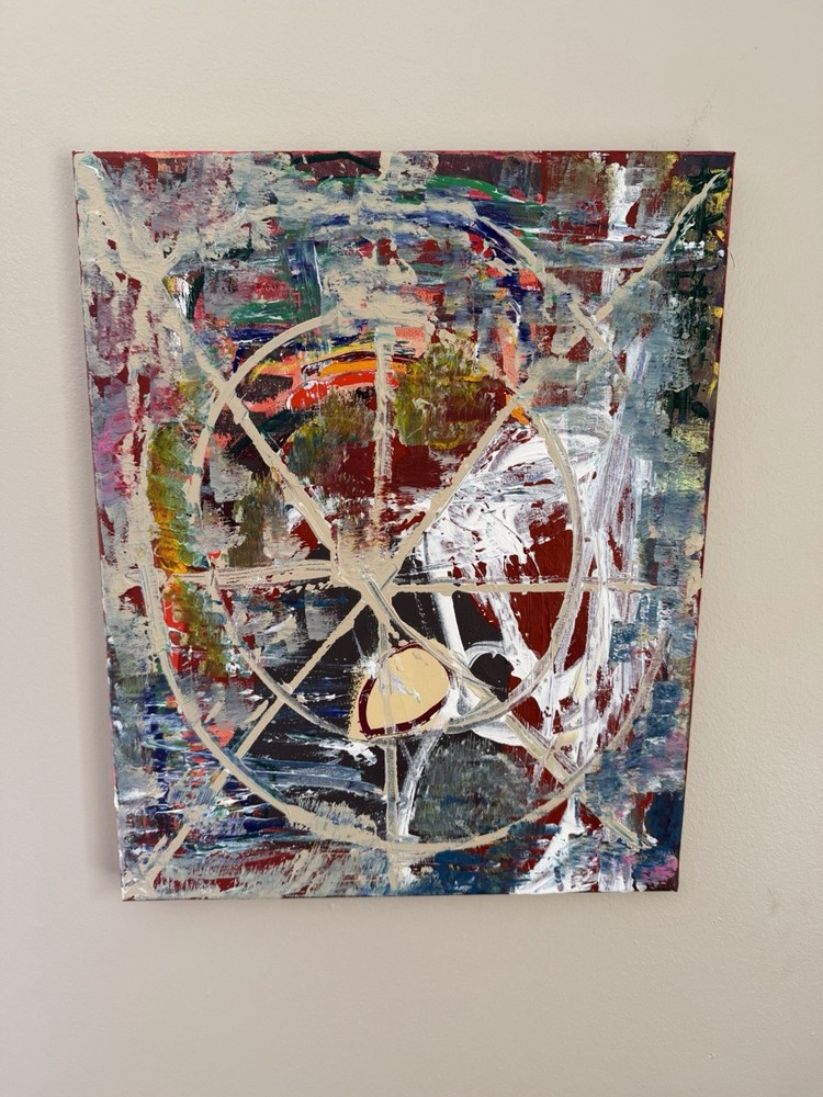 Abstract Mixed Color Painting on Canvas, Unframed Single Piece Art signed