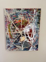 Abstract Mixed Color Painting on Canvas, Unframed Single Piece Art signed