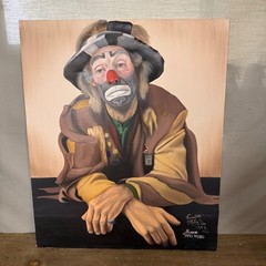 Vintage J. Flavin Emmett Kelly Jr Weary Willie Oil Painting Signed Canvas 18×24