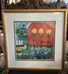 Framed Folkart Farming Scene