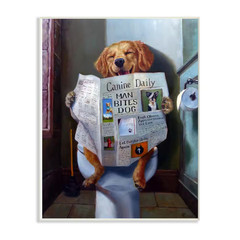 10 In. X 15 In. „Dog Reading the Newspaper on Toilet Funny Painting“ by Artist L