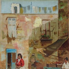 Vintage Italian Oil Painting, Village Street Market Scene South of Italy, Signed