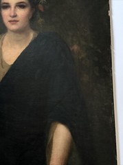 Large Antique Portrait 19th Century Master Woman Apples Glowing Landscape 46″