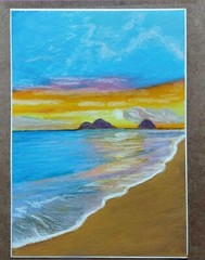 Seascape Painting Tropical Seaside Sunset Beach Original Oil Pastel 8х11″