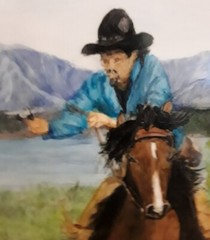 Original Tile Art Western Cowboy Gunslinger Horse Colorado Mountains 12″ × 16″