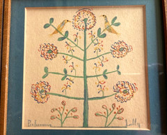 Pair Vintage Pennsylvania Dutch Fraktur Folk Art Framed Watercolor Prints Floral