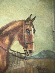 Antique Equestrian Oil Painting WW1 Soldier On Horseback Framed 14”x12” 1914