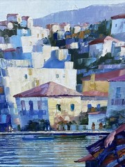 Original Huge HOWARD BEHRENS Oil Painting Grecian Harbor Estate Fresh