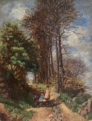 Antique Oil Painting Fine British Impressionist Landscape THE RETURN HOME c1910