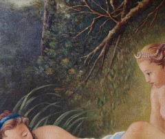 50″ Wide Framed Oil On Canvas Painting After Francois Boucher „Diana Bathing“
